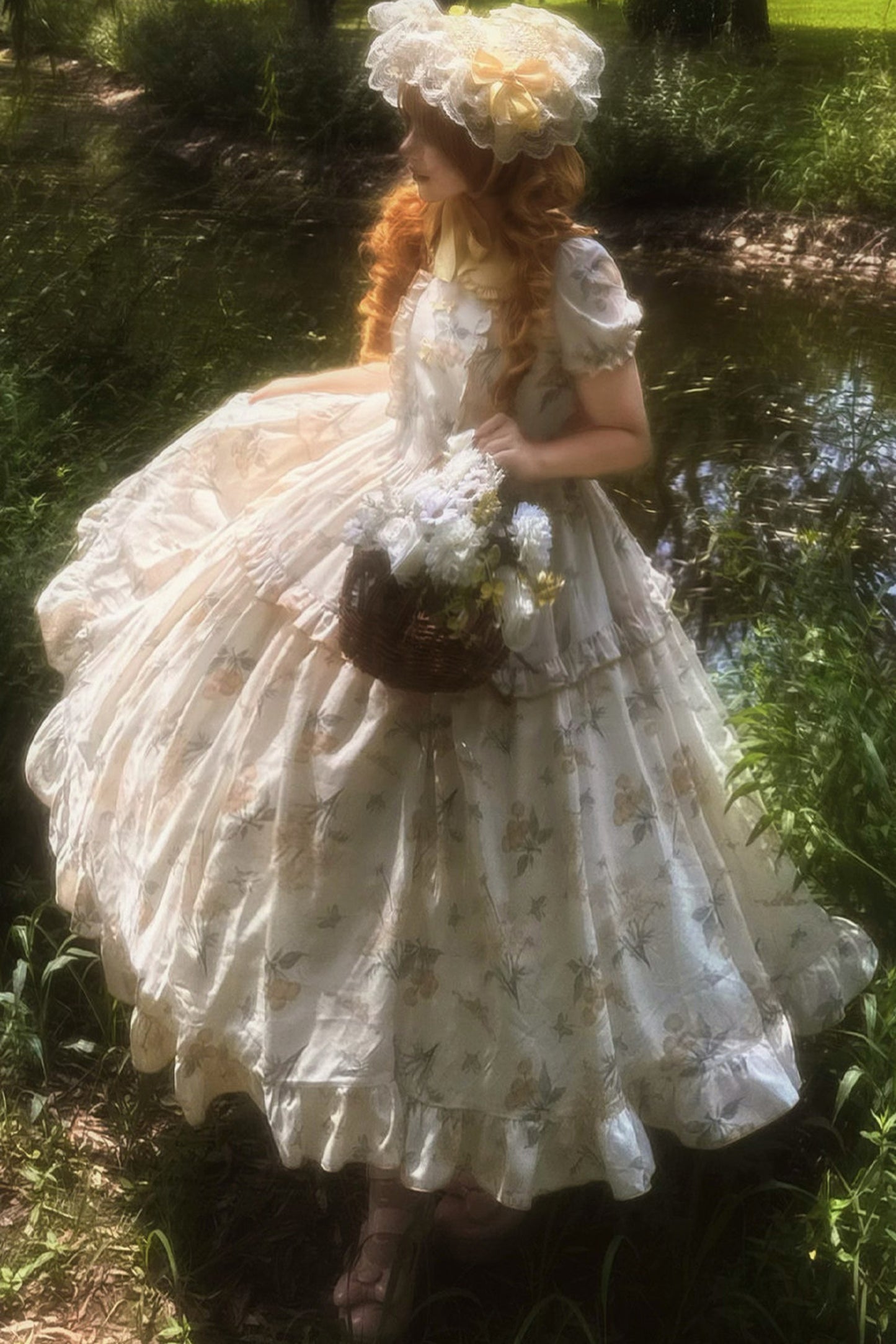 Kleid mit pastoralem Blumenprint und Bubikragen