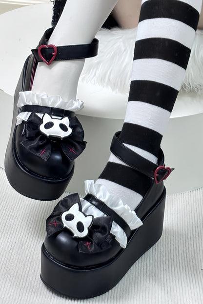 Chaussures à plateforme chat tête de mort minuit