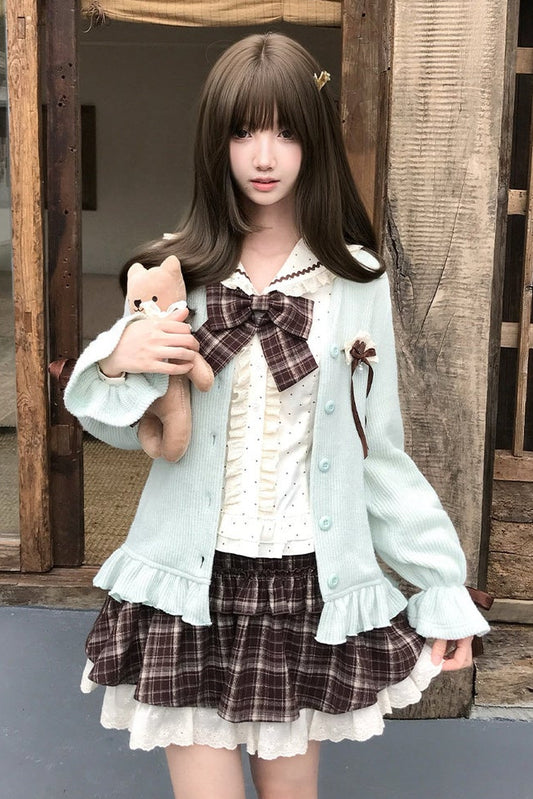 Sailor Collar Shirt and Plaid Skirt Set