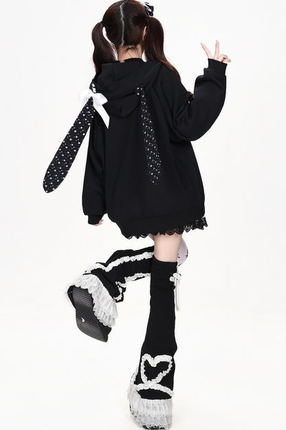 Polka Dot Rabbit Ears Hooded Jacket