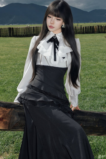Black Cape Fishtail Long Dress