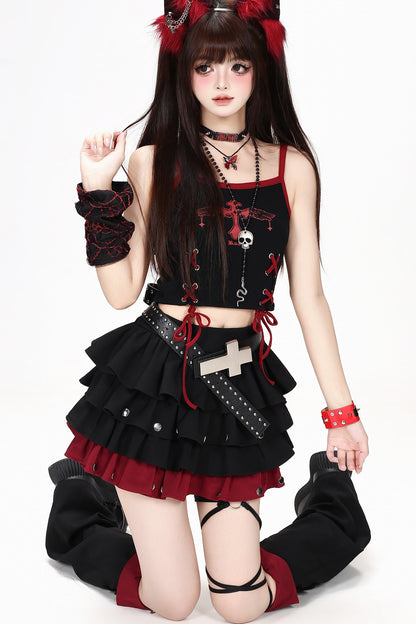 Rivet Color-Blocking Fluffy Cake Skirt