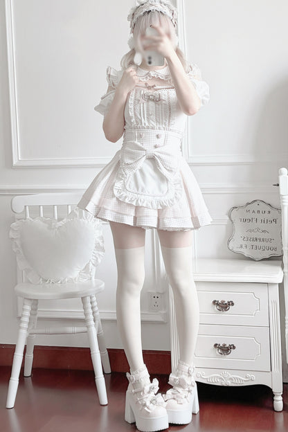 Ensemble haut à volants à carreaux style girly et minijupe à carreaux