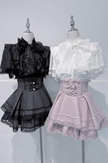 Lace Butterfly-Sleeve Blouse+Skirt