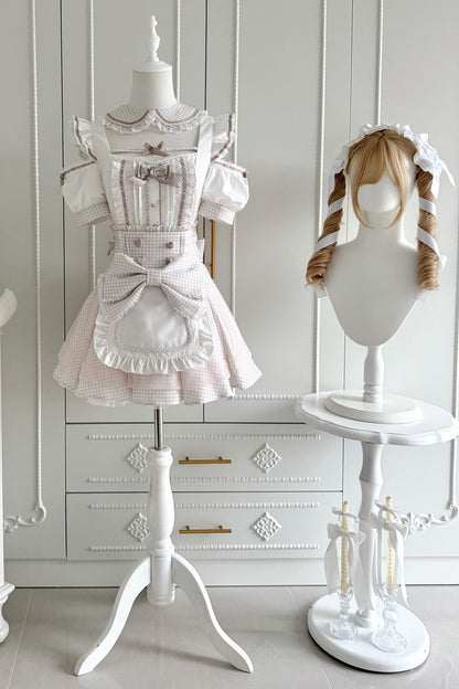 Ensemble haut à volants à carreaux style girly et minijupe à carreaux
