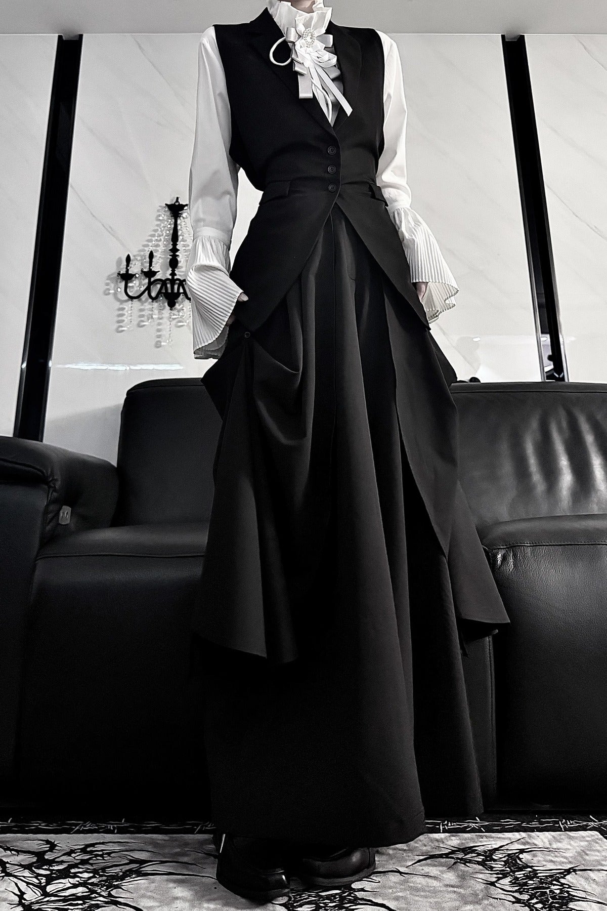Pleated Bell Sleeve Blouse