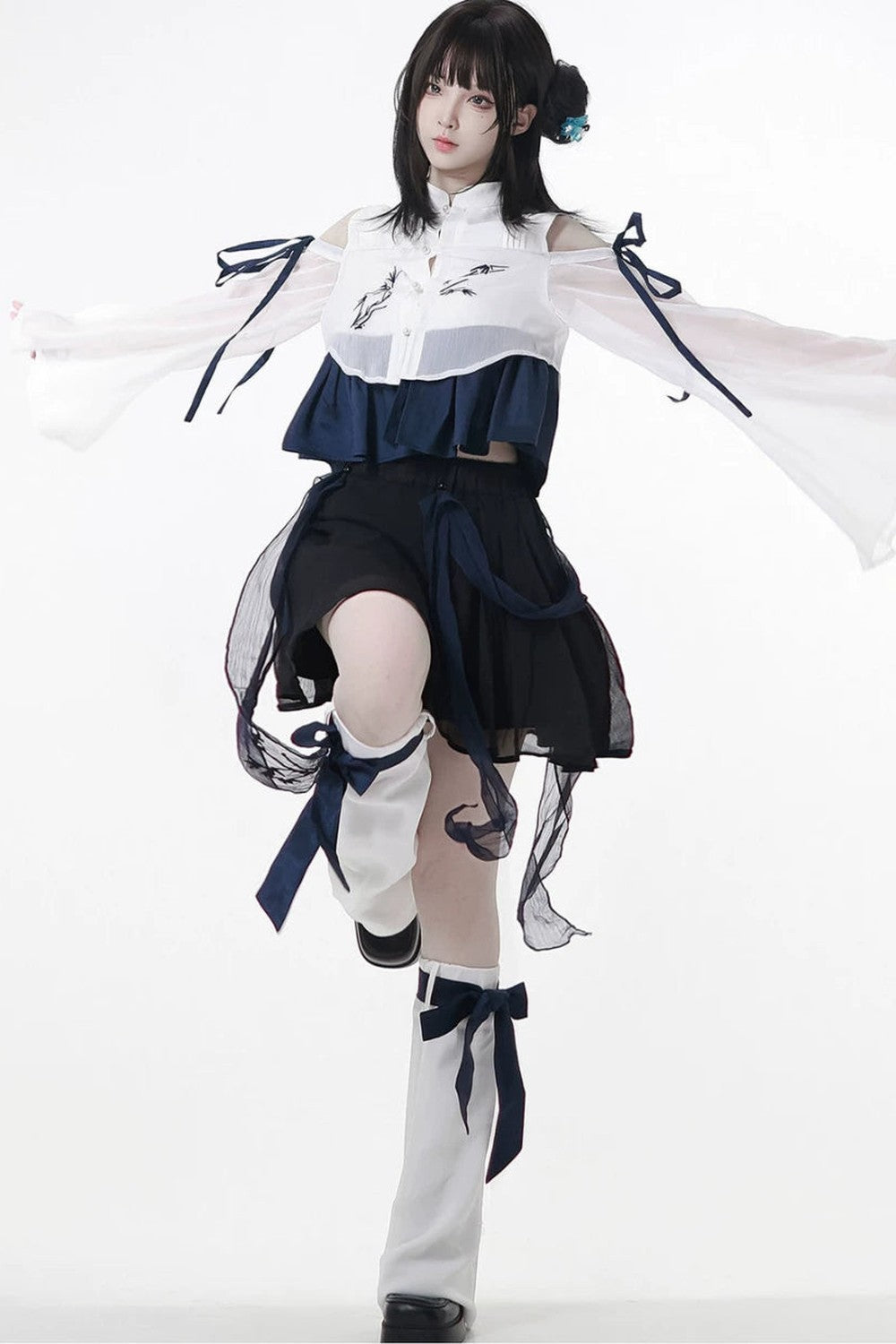 サブカルモダンチャイナトップス+パンツ＋オフショルダーシャツ＋スカート