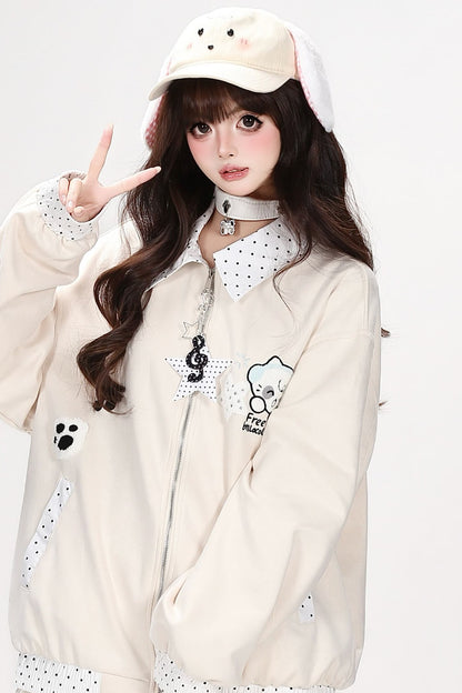 Polka Dot Dog Embroidery Jacket