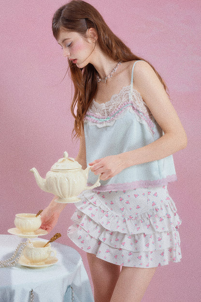 Camisole-Oberteil aus Satin mit Spitze