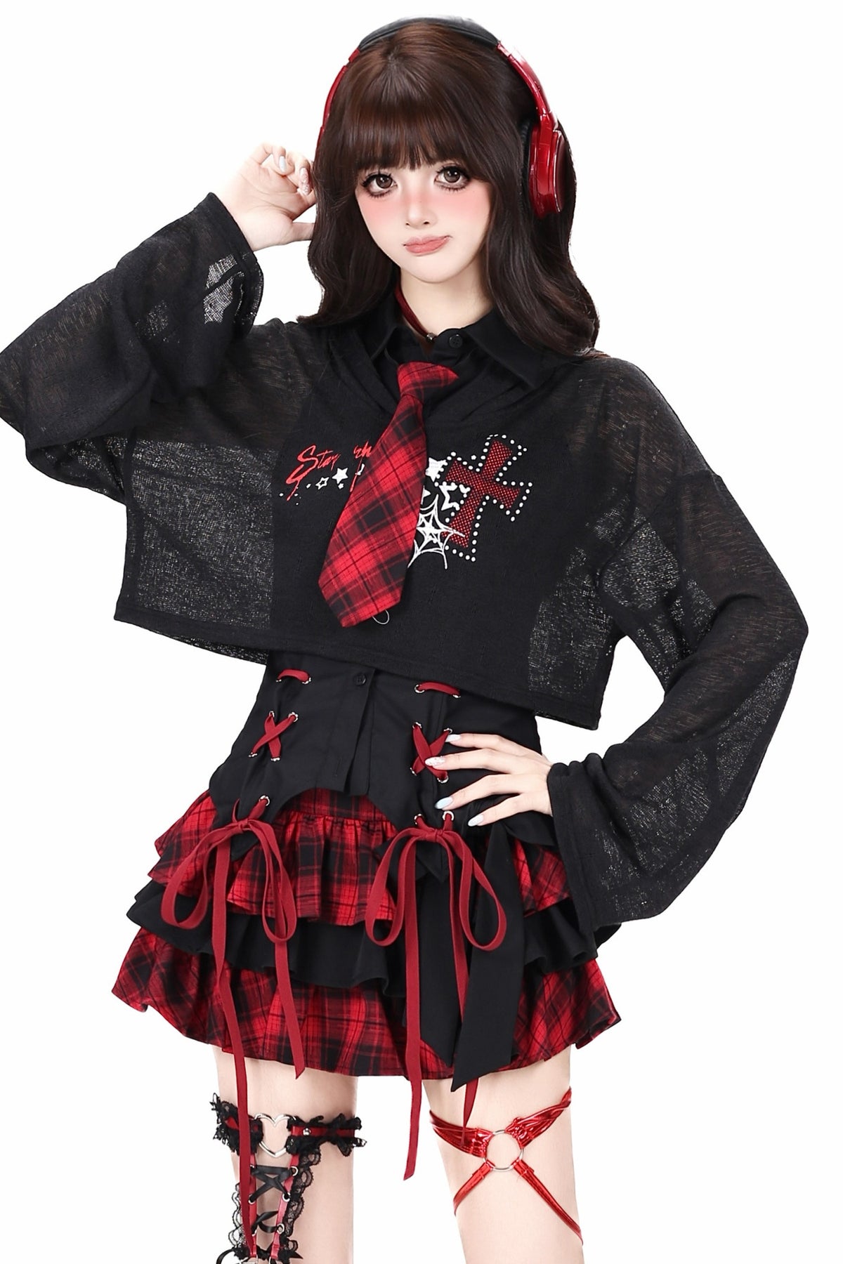 Cool Loose Long-Sleeved Blouse With Jacket and Skirt Set-Up