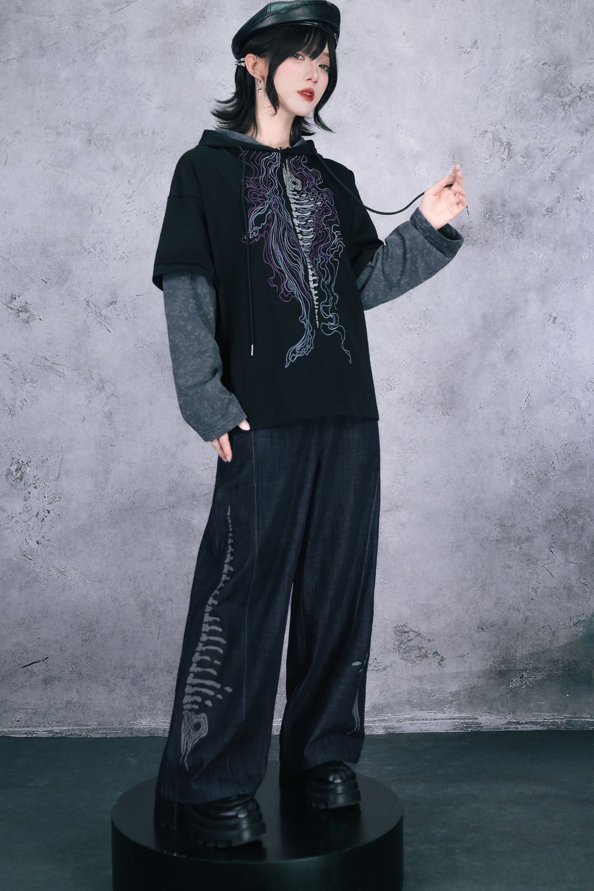 Whale Fall Hand-Painted Print Hooded T-Shirt