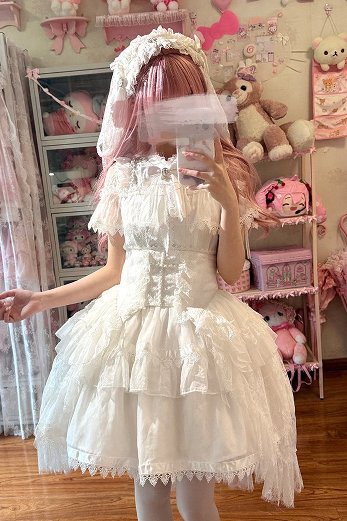 Gothic Short-Sleeve Tulle Waist Belt Dress Set-Up