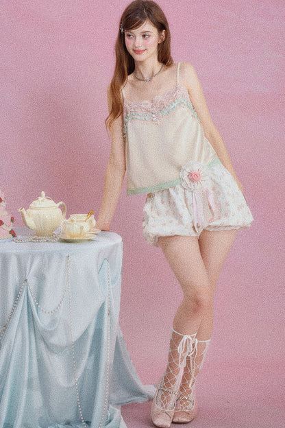 Camisole-Oberteil aus Satin mit Spitze