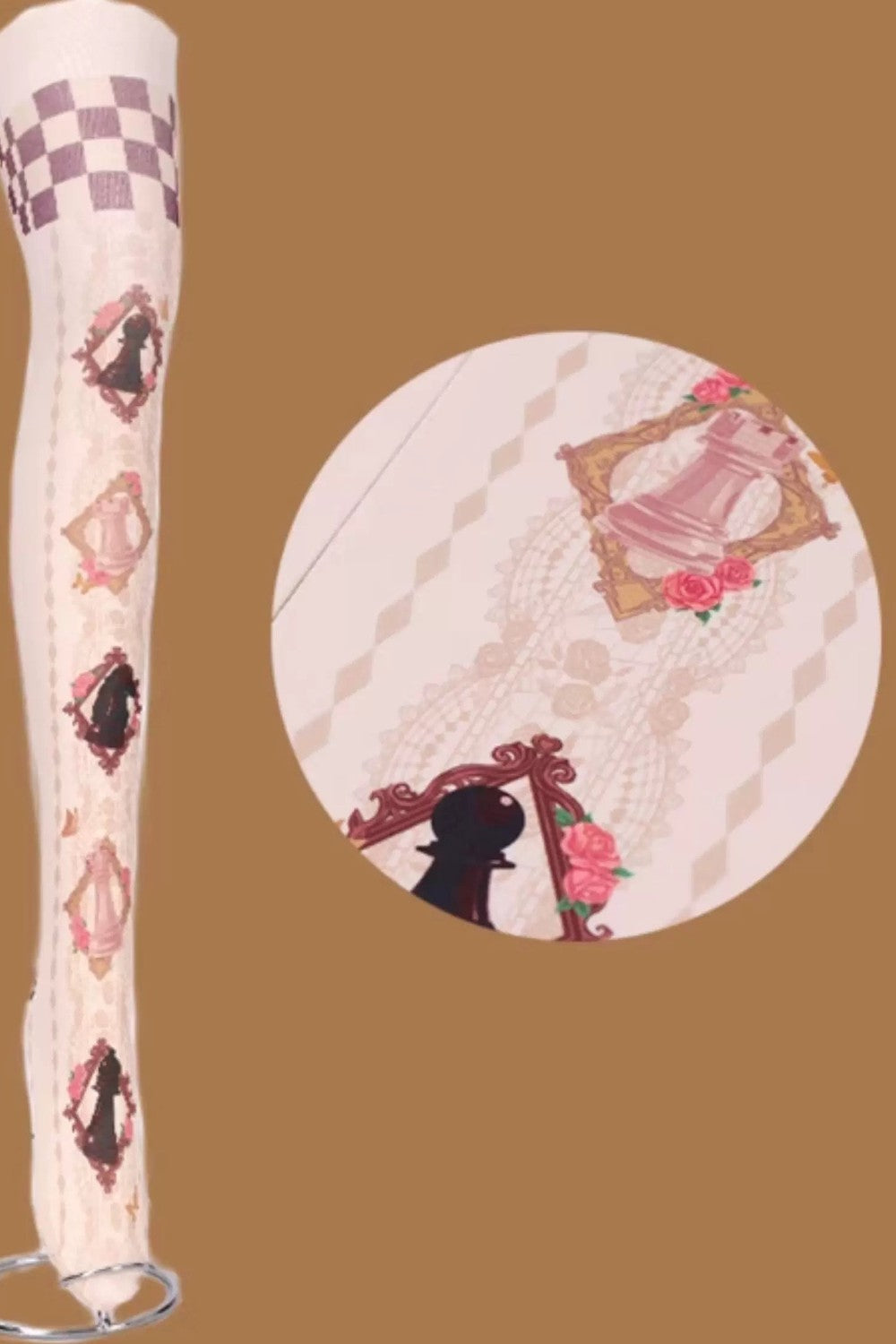 Chess Print Chocolate Velvet Lolita Tights