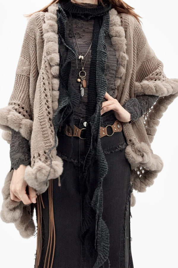 Brown Fuzzy Shawl Cardigan