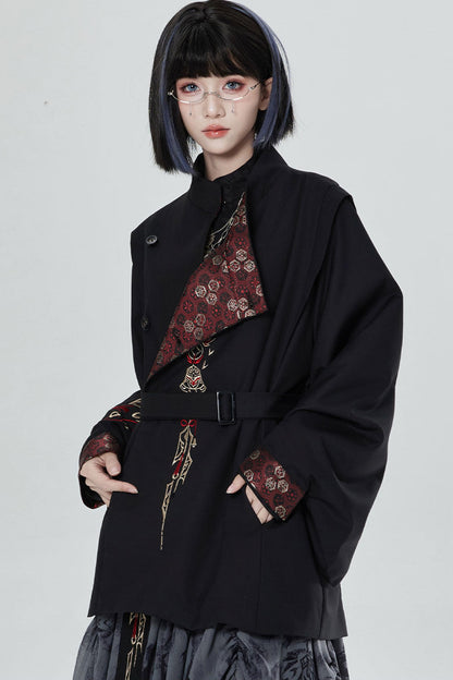 Chinese Style Embroidered Trench Coat and Pants Set-Up
