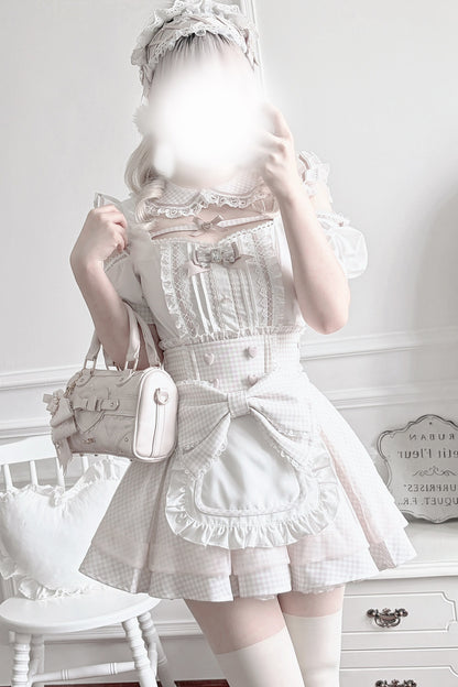 Ensemble haut à volants à carreaux style girly et minijupe à carreaux