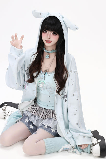 スイートうさ耳フード付きルーズパーカー