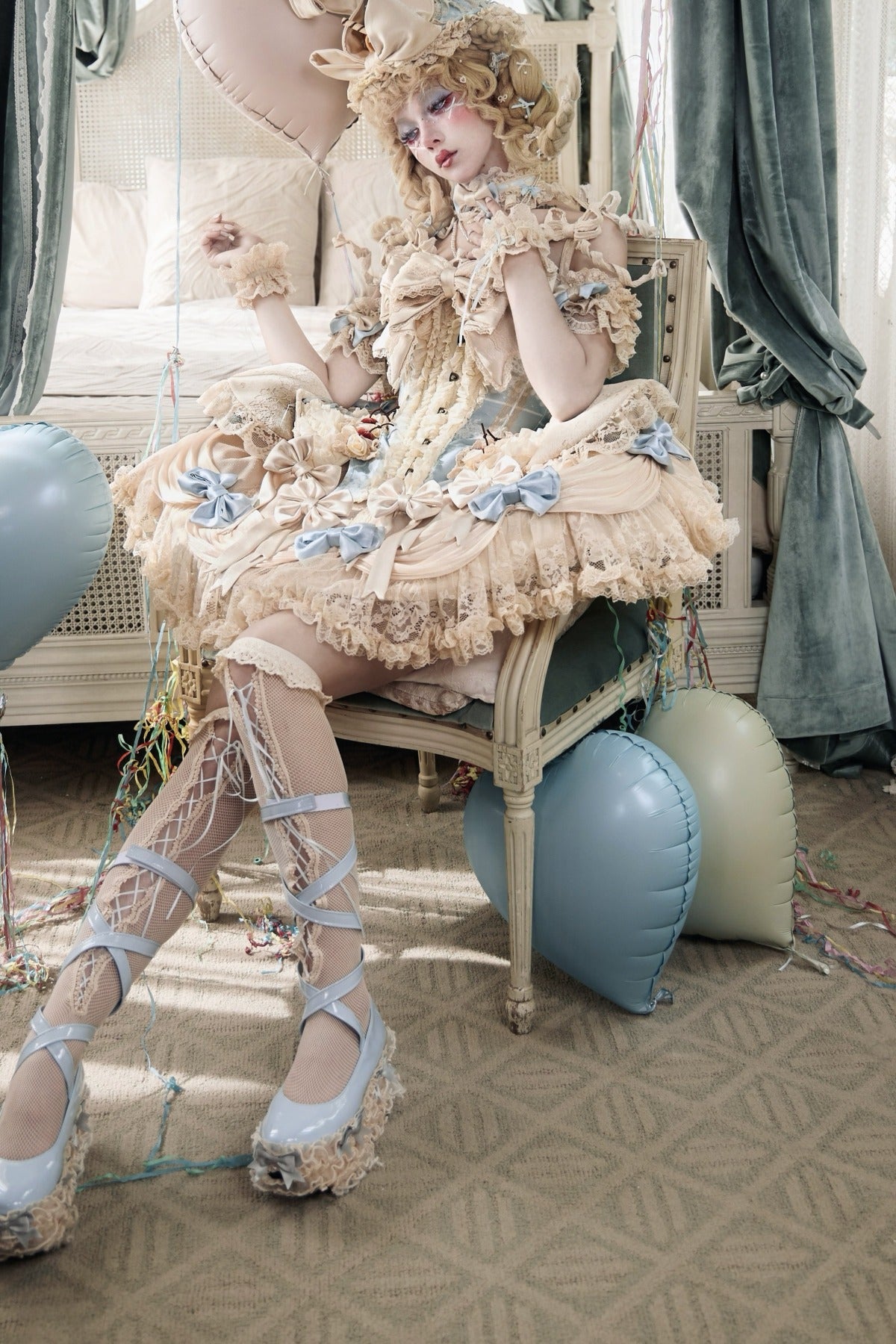 Milk Blue Lace Cake Skirt Set-Up
