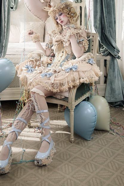 Milk Blue Lace Cake Skirt Set-Up