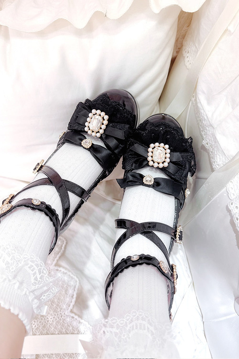 Rhinestone Lace High Heels