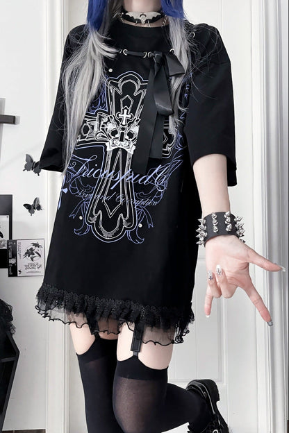 Camiseta holgada de manga corta Night Blood carta de amor