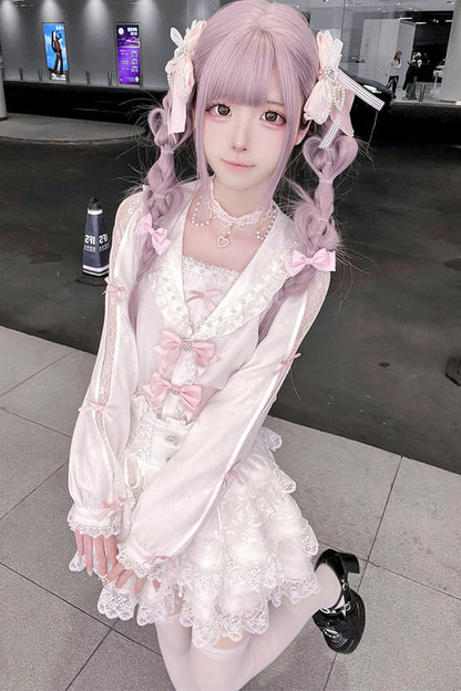Sailor Collar Long-Sleeve Shirt and Tiered Skirt Set-Up