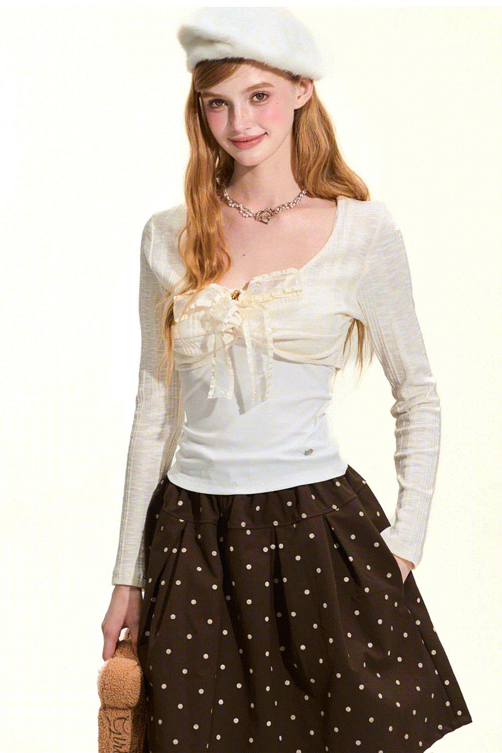 Brown Polka Dot A-Line Skirt