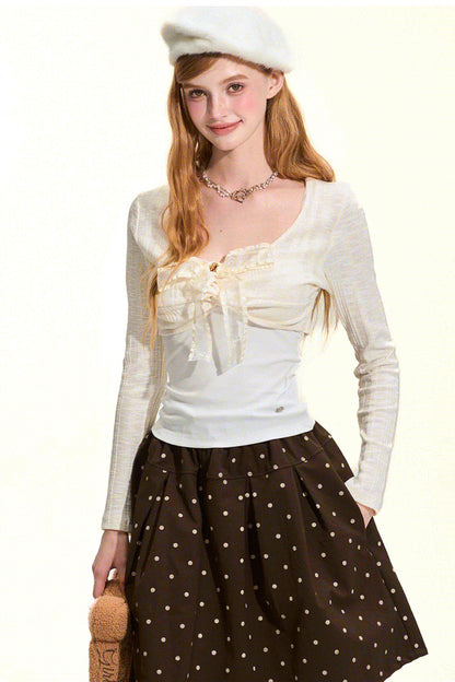 Brown Polka Dot A-Line Skirt