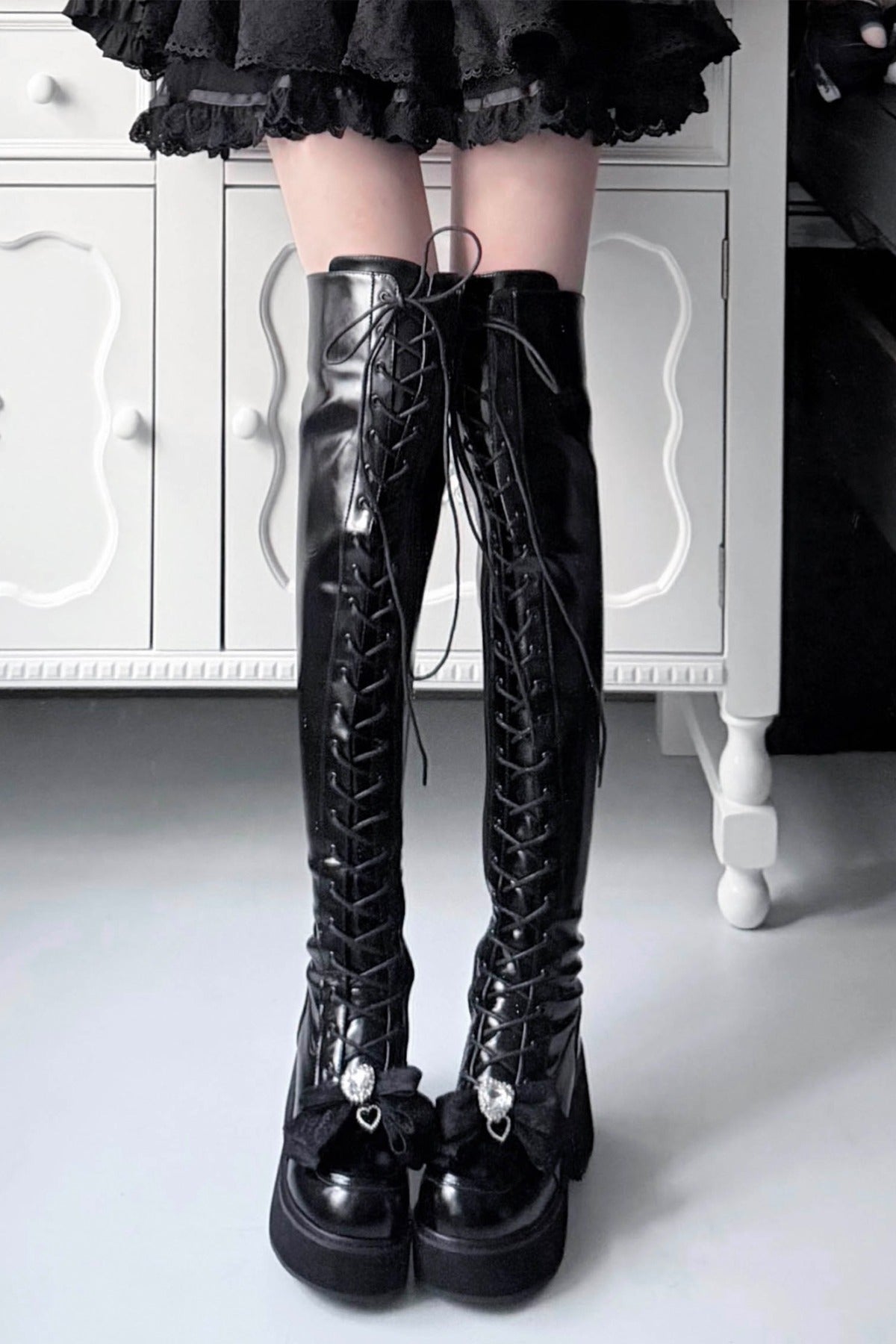 Cross-Studded Platform Over-The-Knee Boots