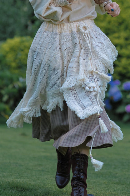 Irregular Hollow Lace Tassel Skirt