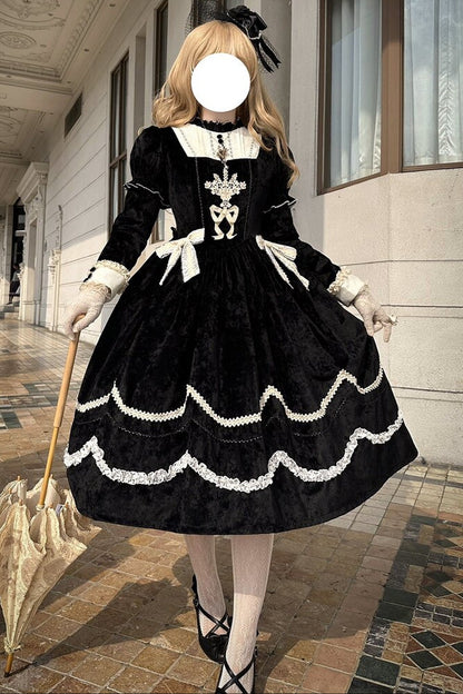 Pfingstrosen-Träumerei Samt-Lolita-Kleid