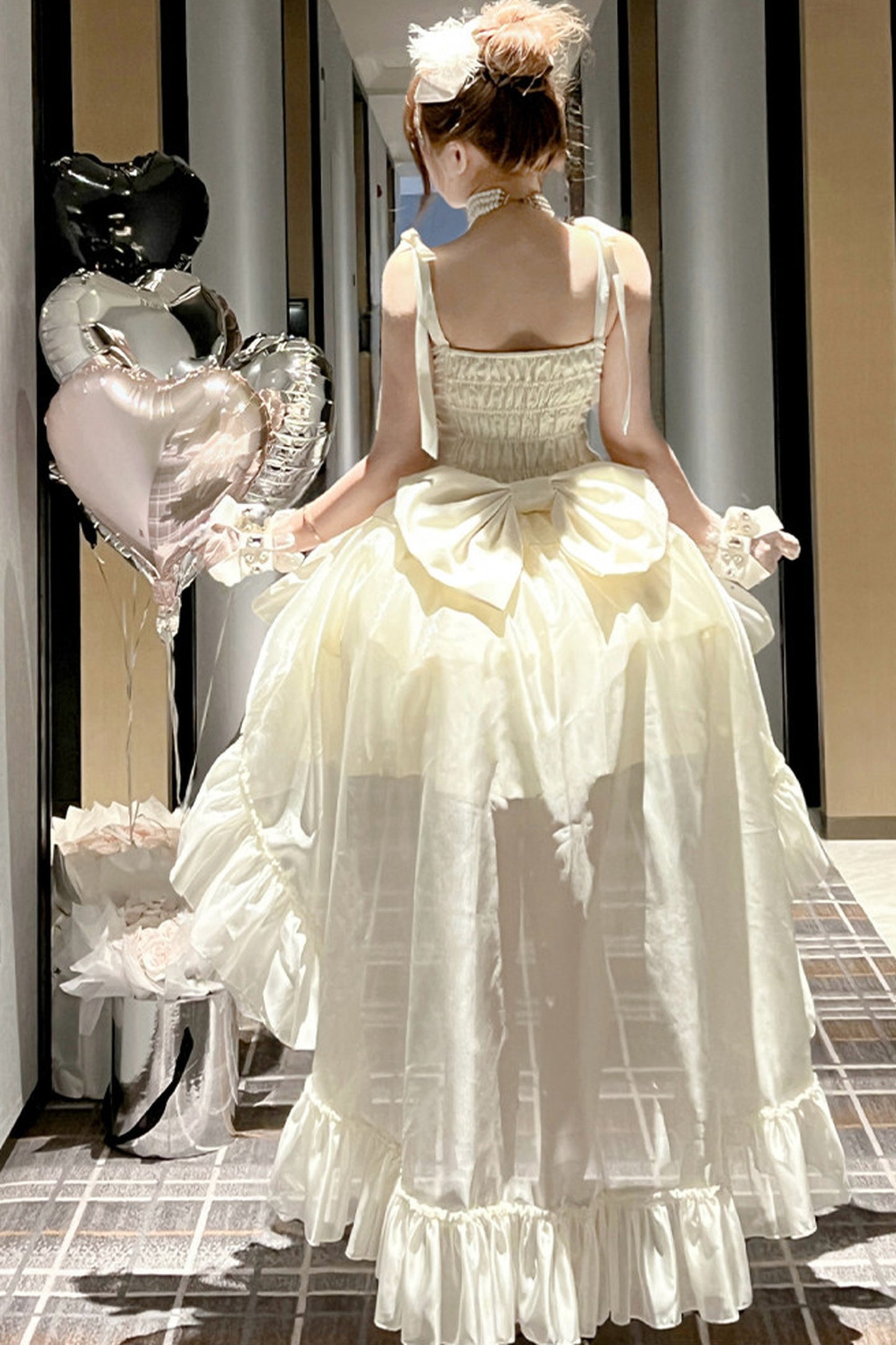 Elegant Floral Satin Ribbon Lolita Dress