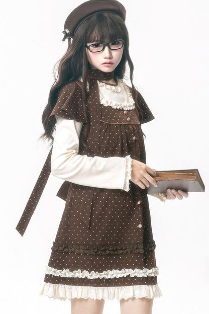 Brown Polka Dot Layered-Look Dress