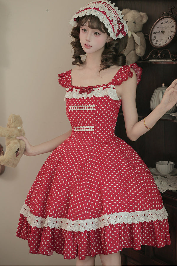Polka Dot Ruffled Dress With Base Top Set-Up