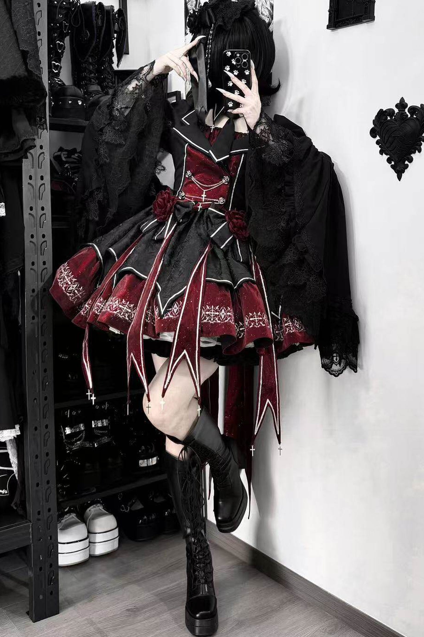 Dark Flame Princess Gothic Lolita Dress+Coat
