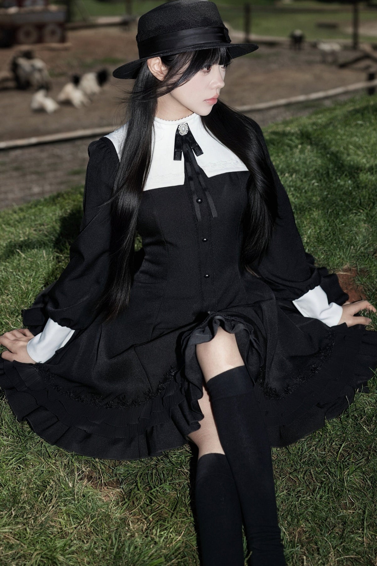Gothic Puff Sleeve Nun Collar Dress