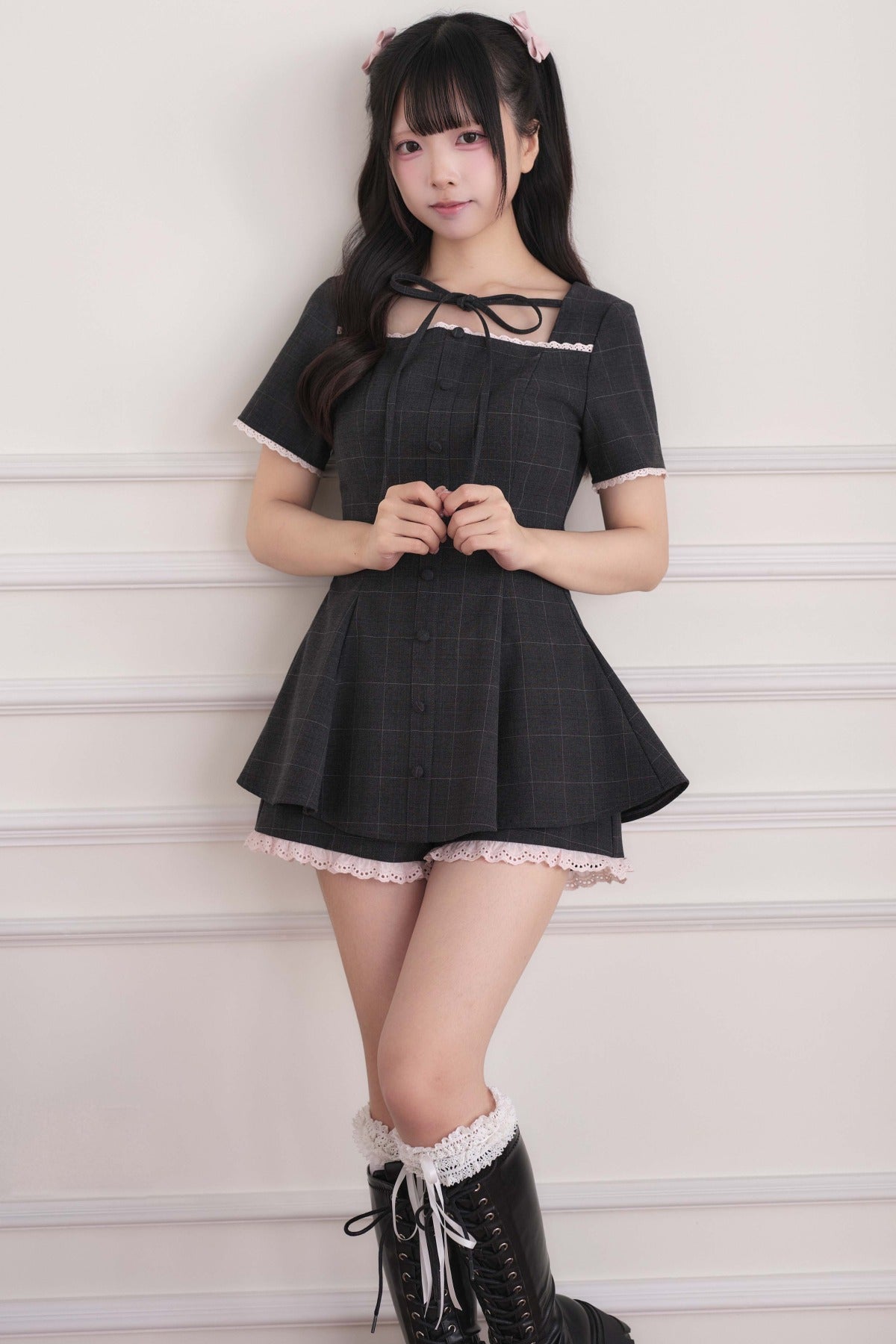 Lace Trim Plaid Dress