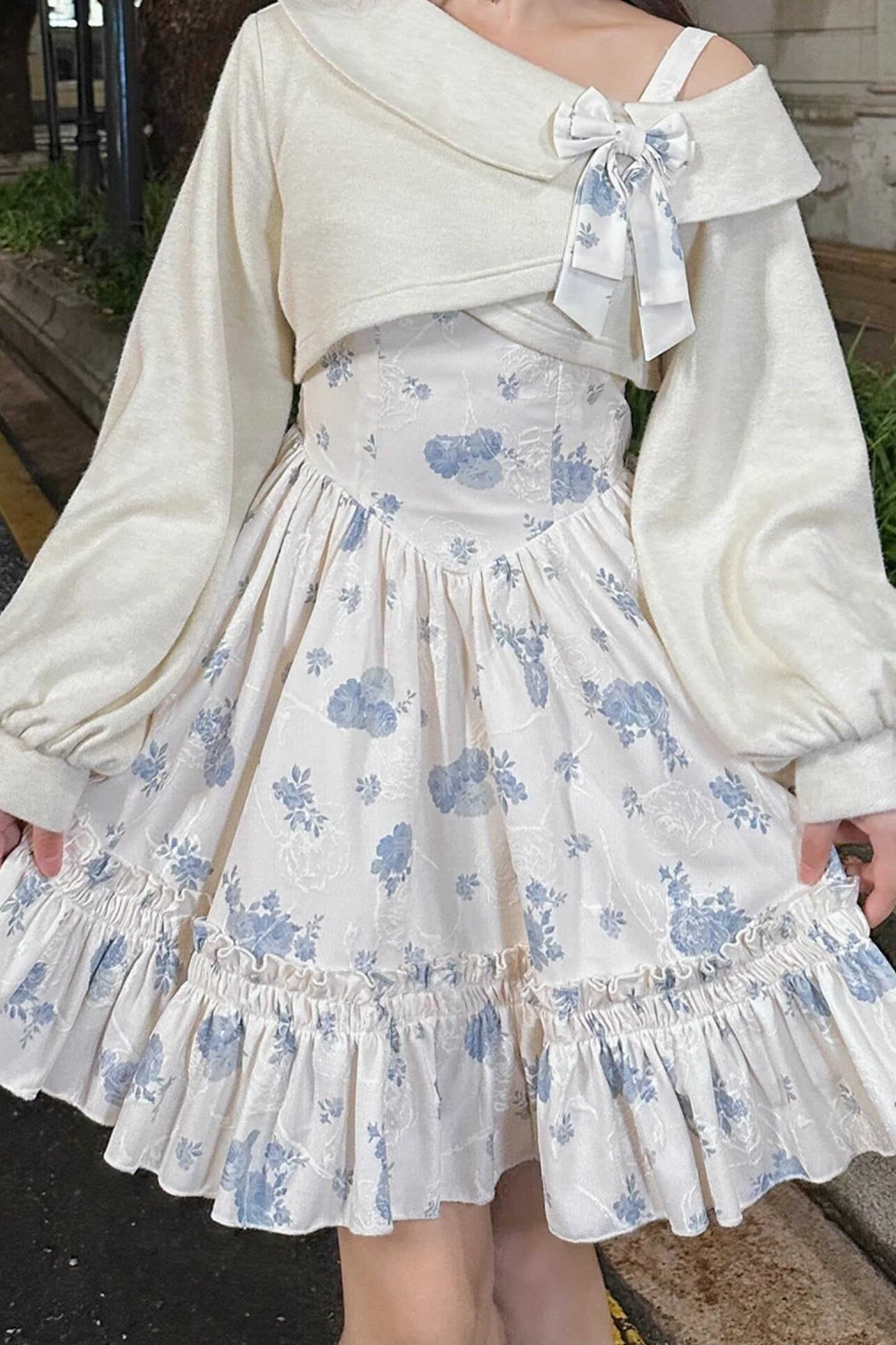 フローラルコーデュロイサスペンダードレスセット