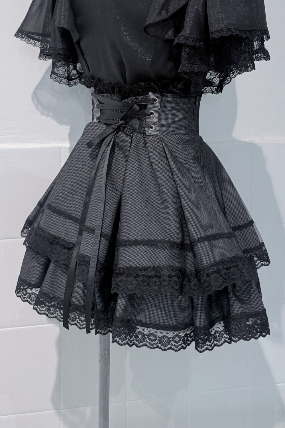 Lace Butterfly-Sleeve Blouse+Skirt