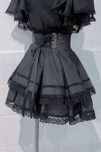 Lace Butterfly-Sleeve Blouse+Skirt