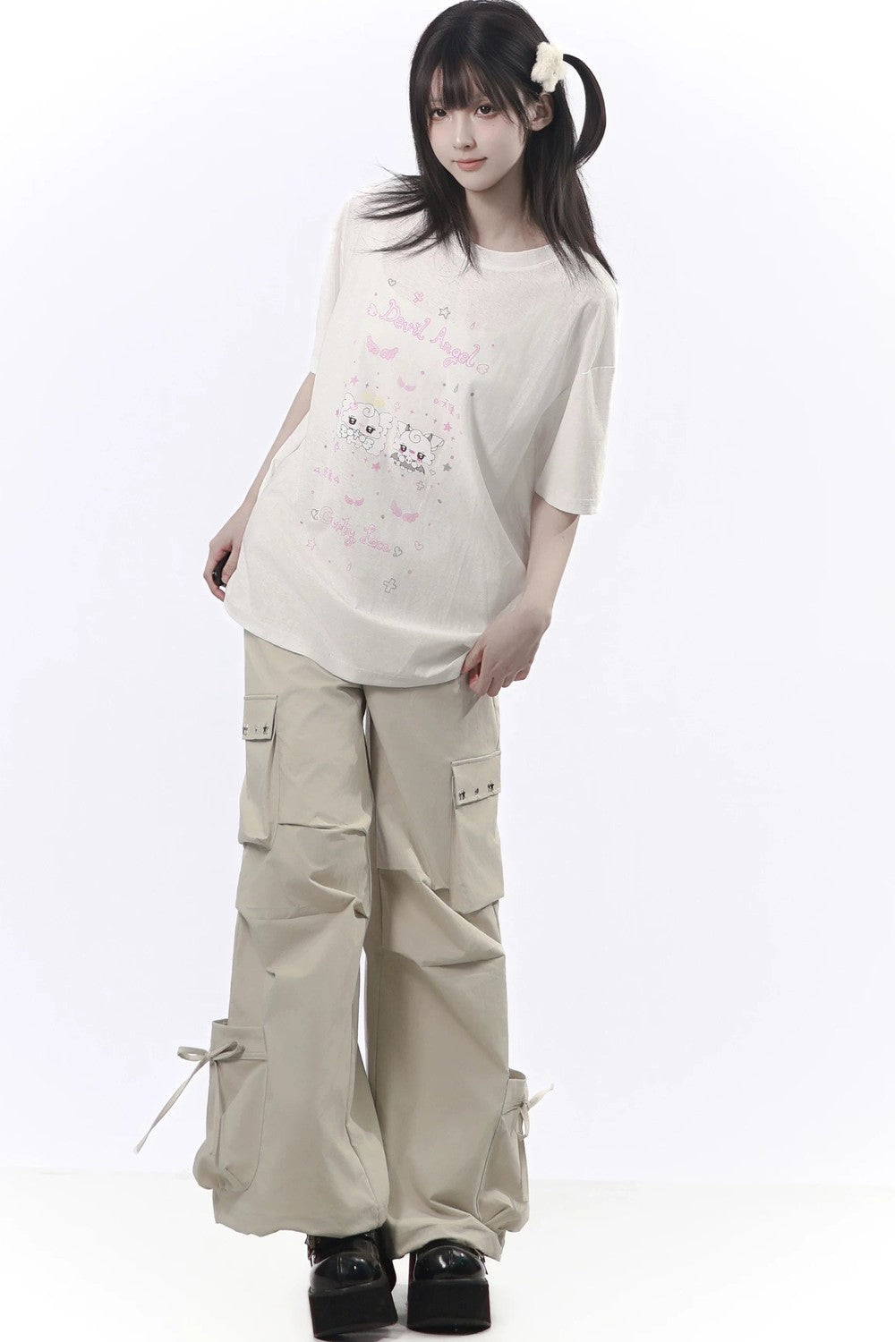 Studded Gathered Cargo Pants