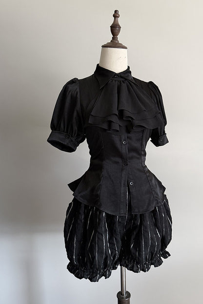 Gothic Striped Ruffle Short-Sleeve Shirt