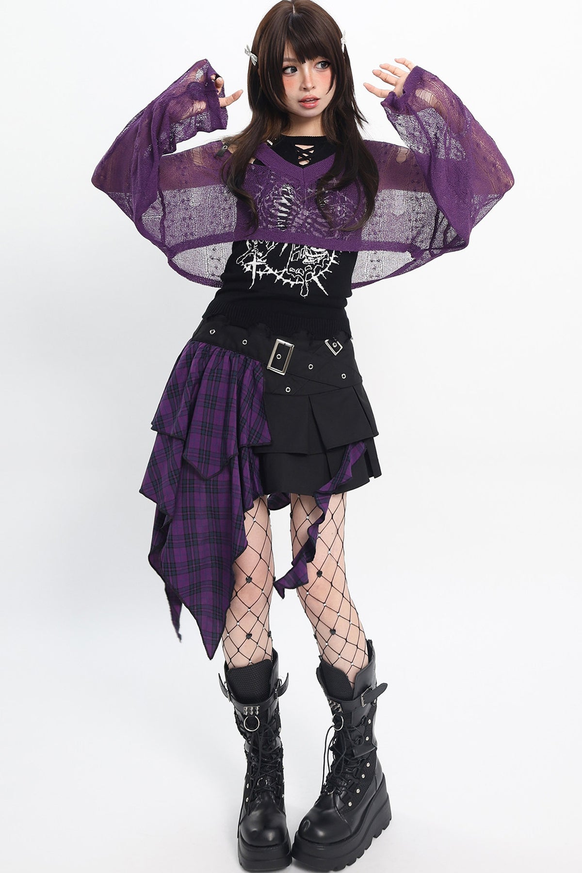 Ripped Long Sleeve Blouse With Short Skirt and Jacket Set-Up