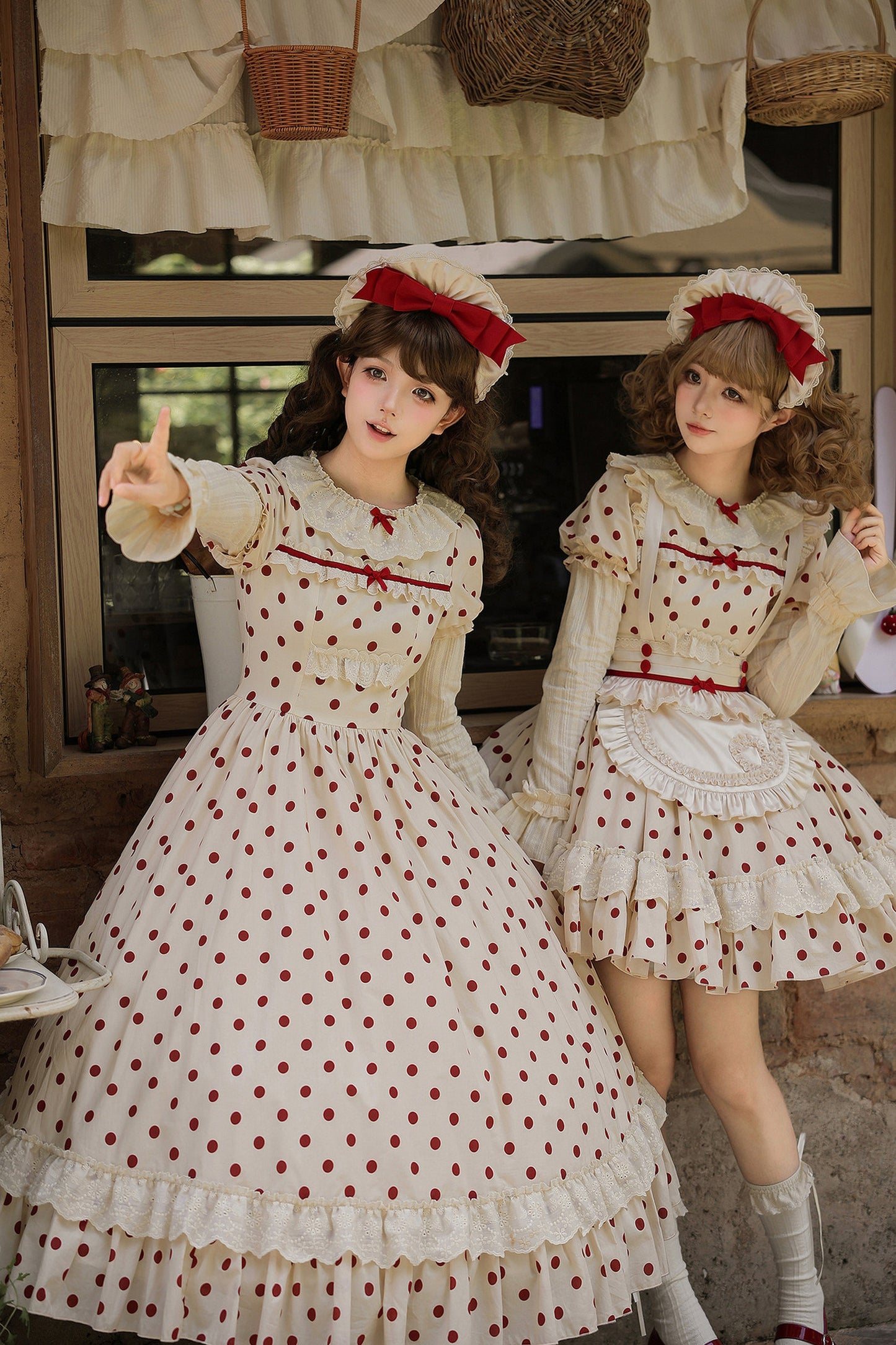 Cotton Polka Dot Print OP Dress Set-Up