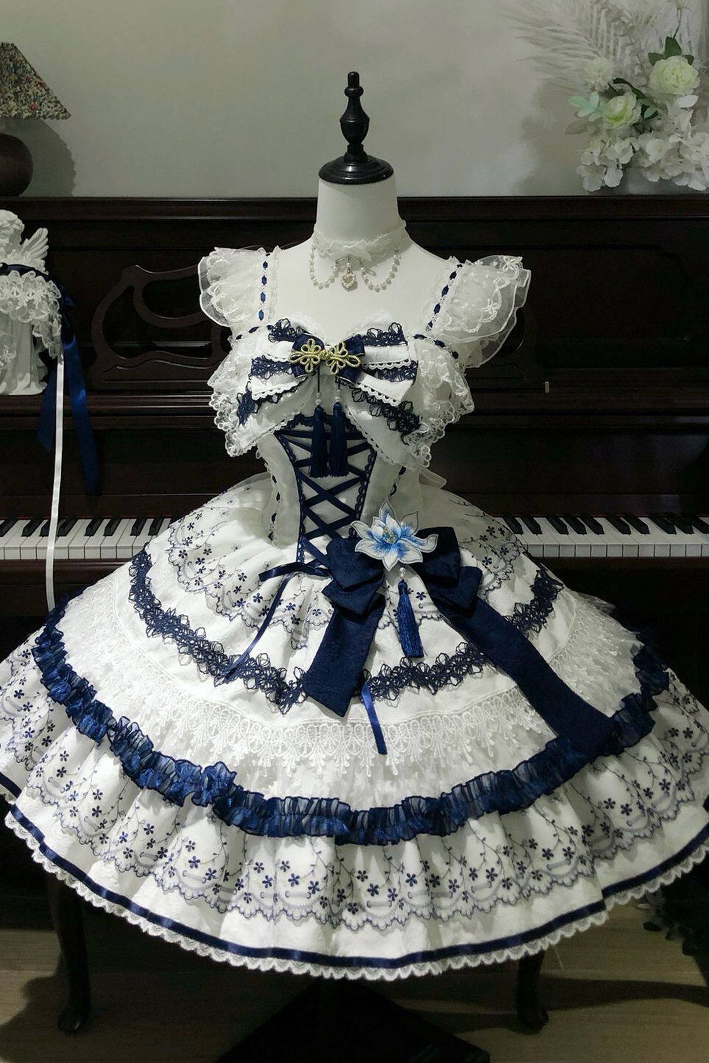 Blue and White Porcelain Jsk Suspender Dress