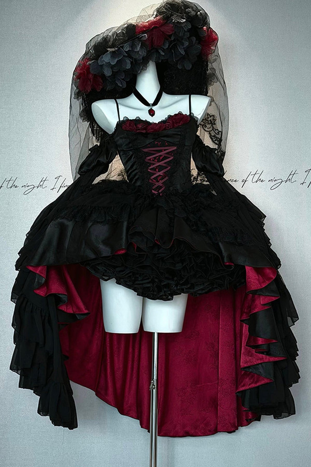 Gothic Red Black Evening Dress
