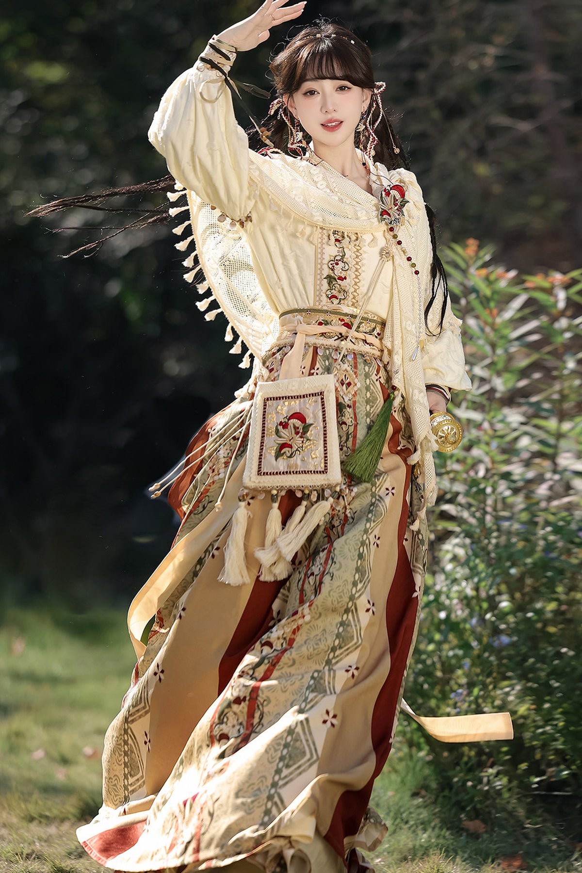 New Chinese Ethnic Top and Skirt Shawl Set-Up