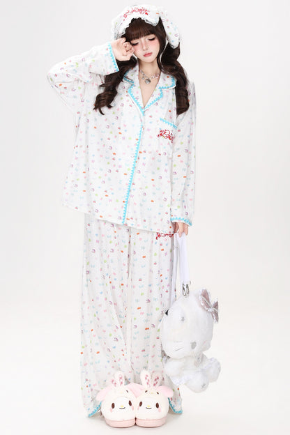 Colorful Bunny Print Long-Sleeved Pajama Top Set