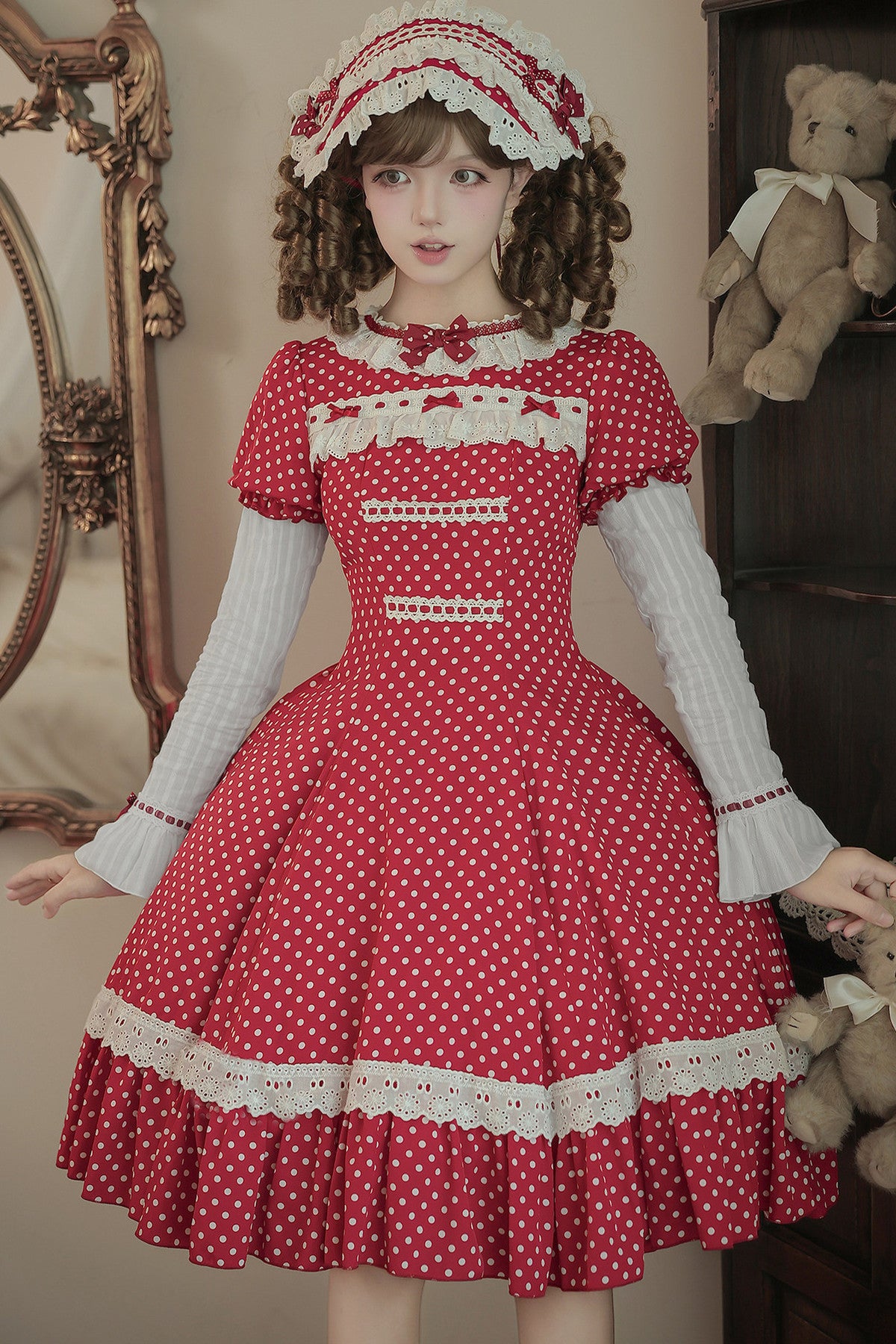 Polka Dot Ruffled Dress With Base Top Set-Up
